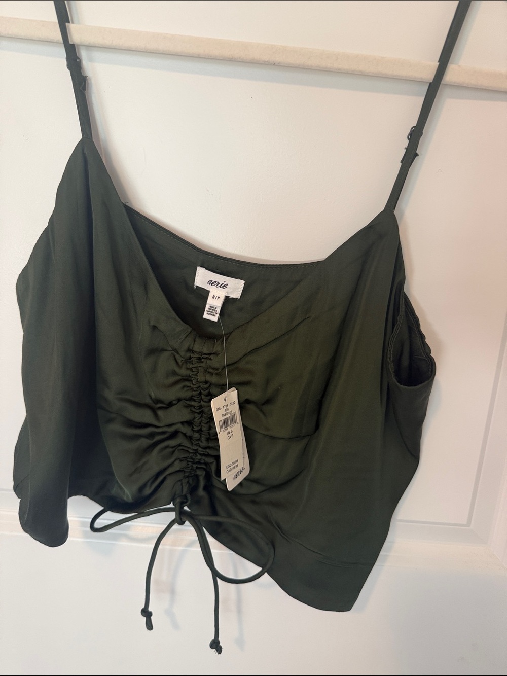 aerie Olive Drawstring Ruched Cami Top